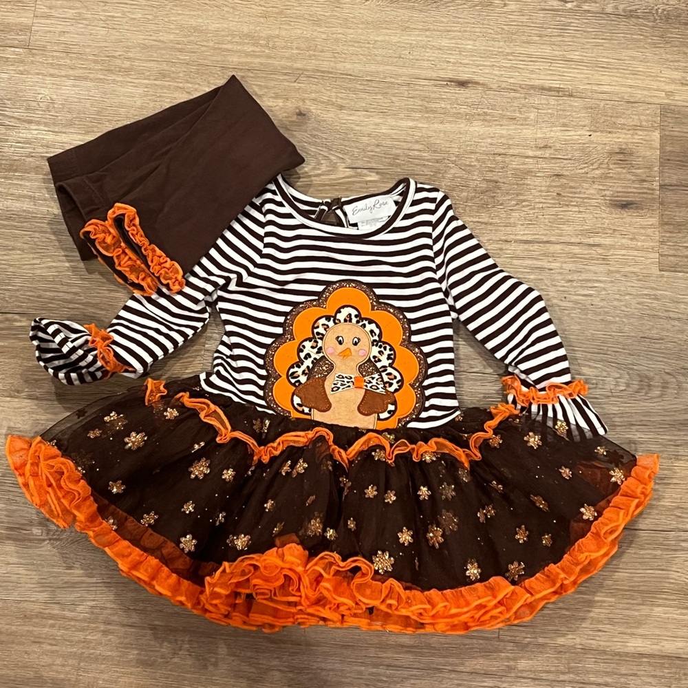 Emily Rose Brown and Orange Turkey Tutu Costume, Size 18 months